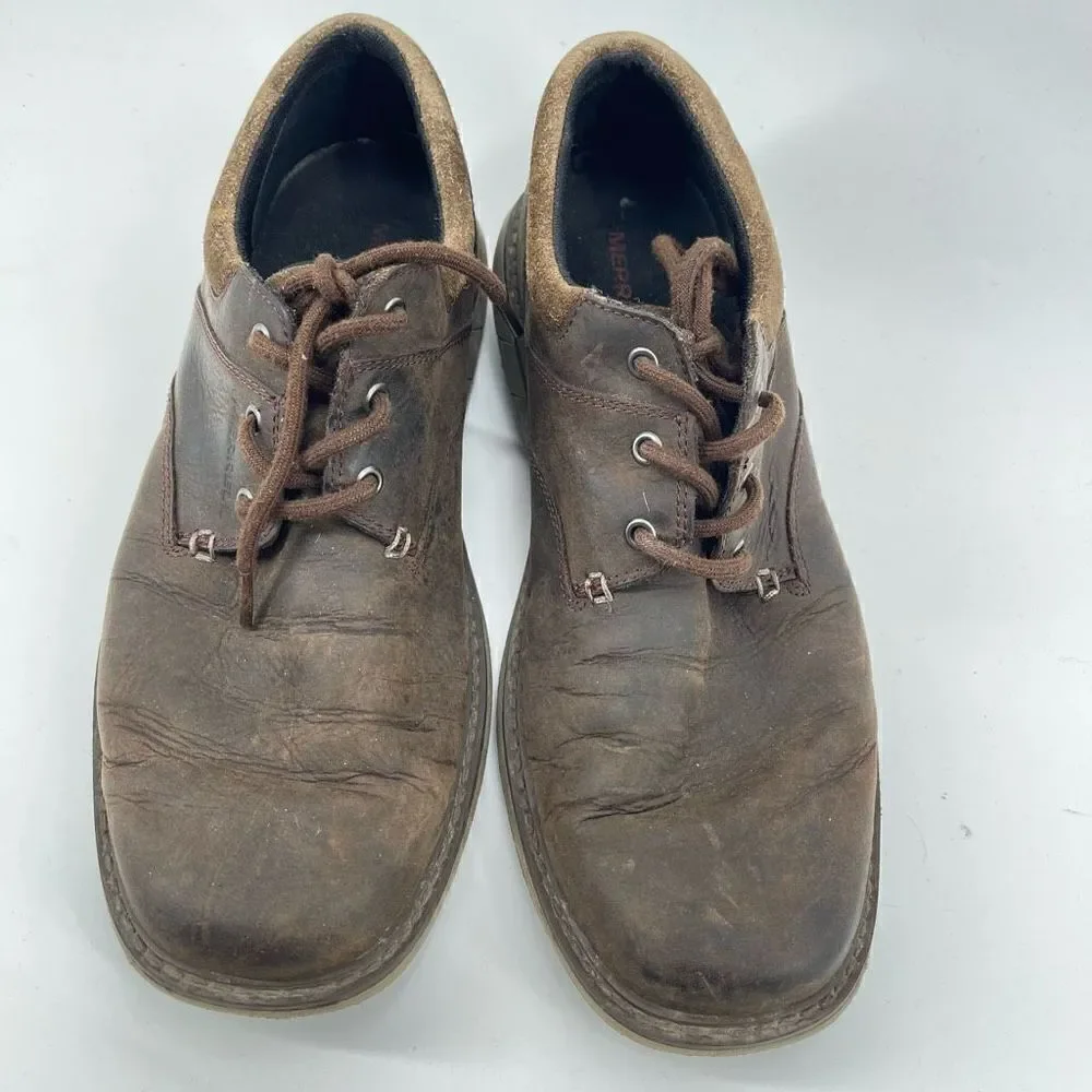 Merrell Mens Oxford Shoes World Vue Lace Up Leather J94355 Brown Size 10